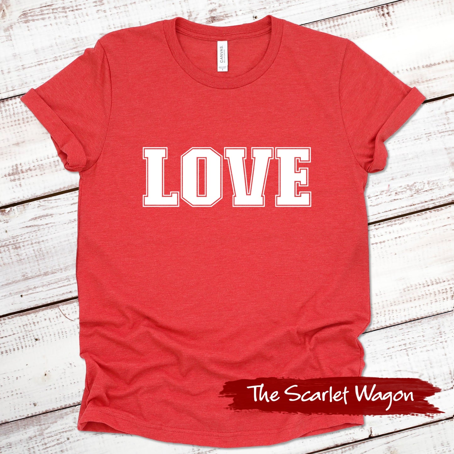 Sporty LOVE Christmas Shirt Scarlet Wagon Heather Red XS 