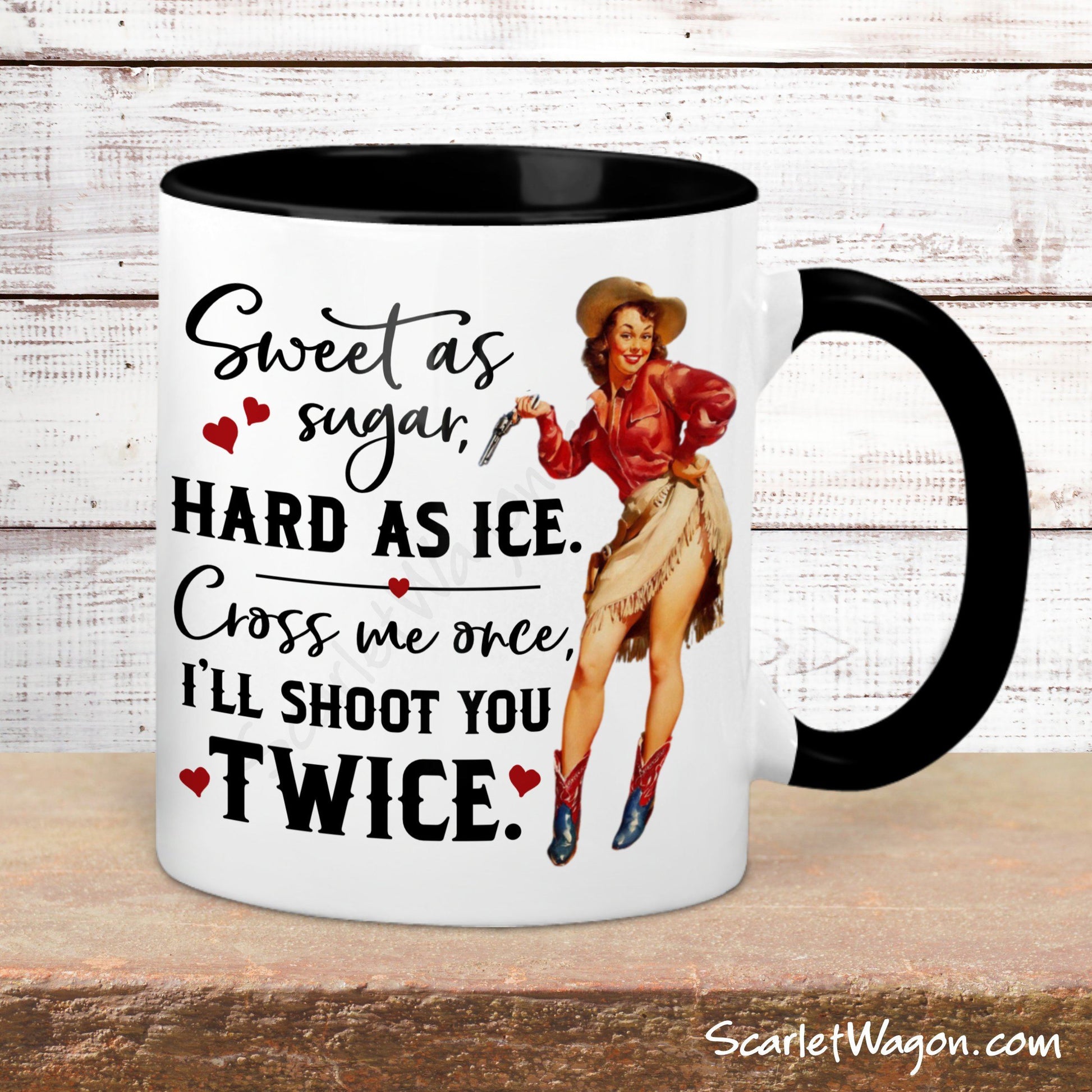 Sweet as Sugar Cowgirl Coffee Mug mug The Scarlet Wagon Boutique 11 ounce Black 