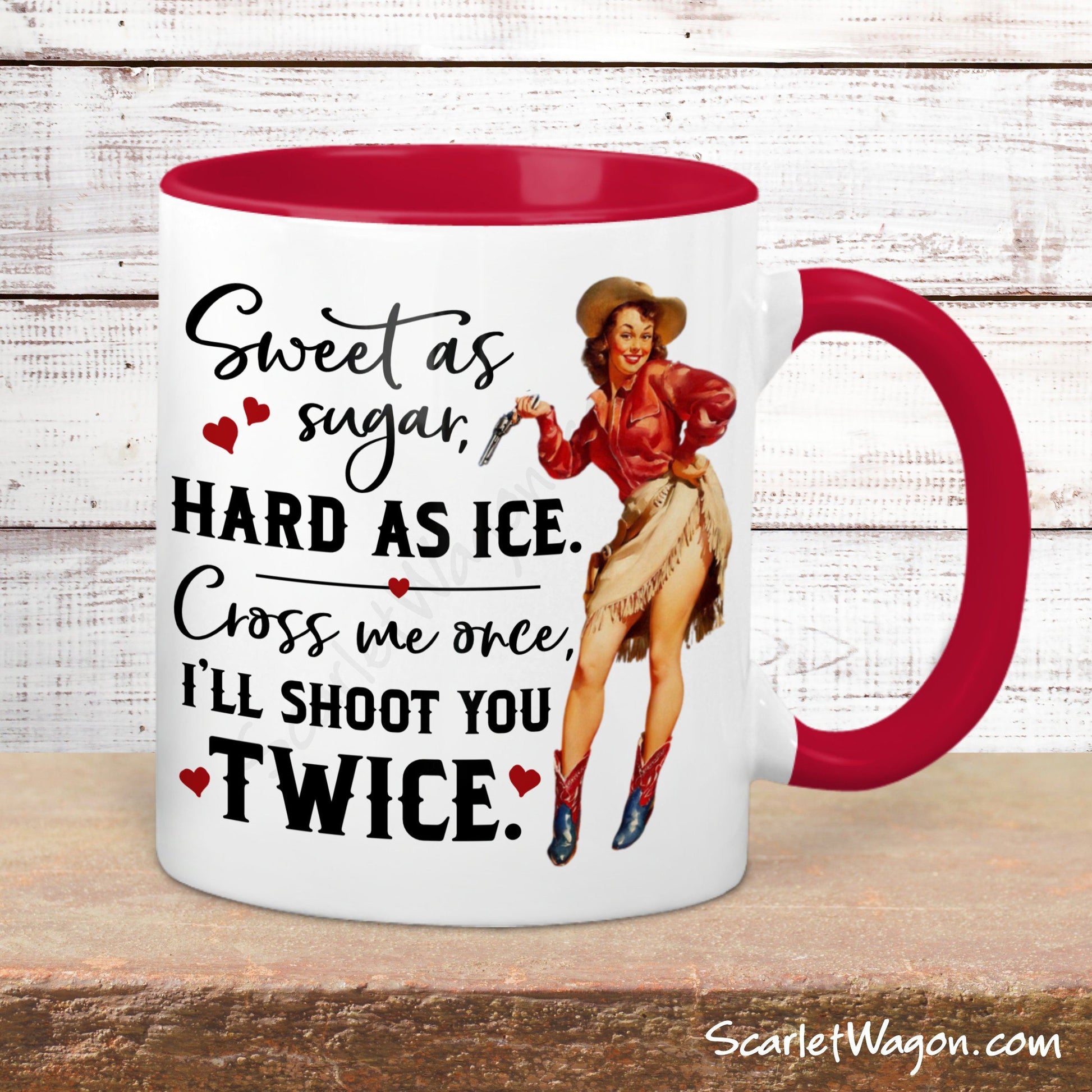 Sweet as Sugar Cowgirl Coffee Mug mug The Scarlet Wagon Boutique 11 ounce Red 