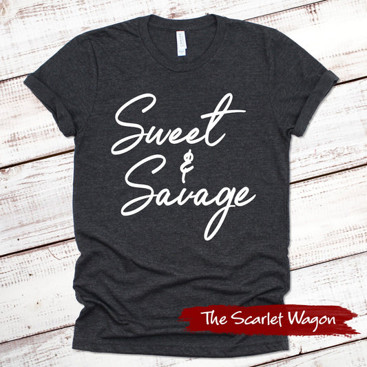 Sweet & Savage Funny Shirt Scarlet Wagon Dark Gray Heather XS 