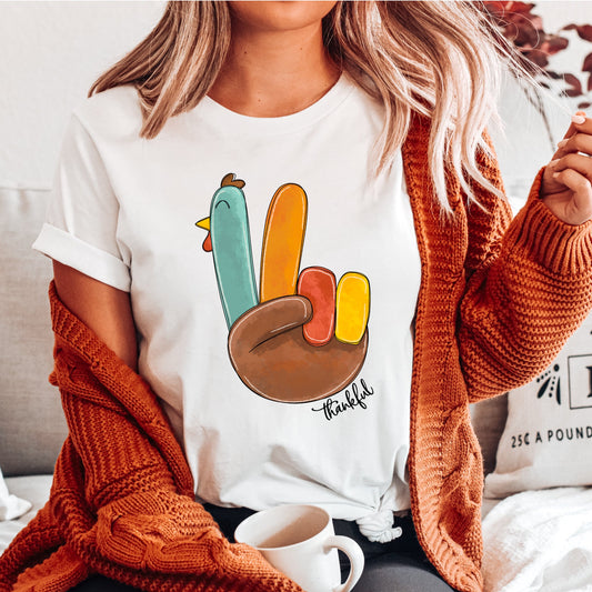 Thankful Peace-Sign Turkey Thanksgiving Shirt Great Giftables 