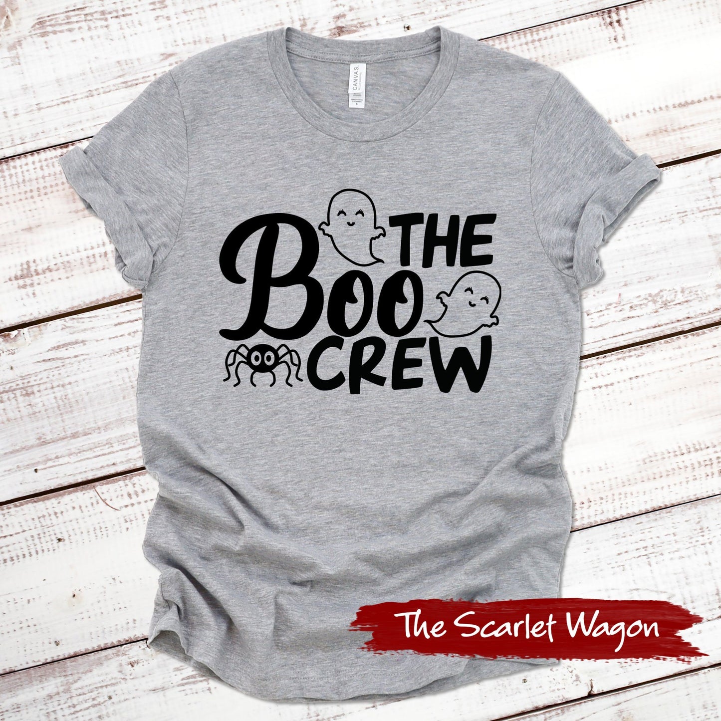 The Boo Crew Halloween Shirt Scarlet Wagon Athletic Heather XS 