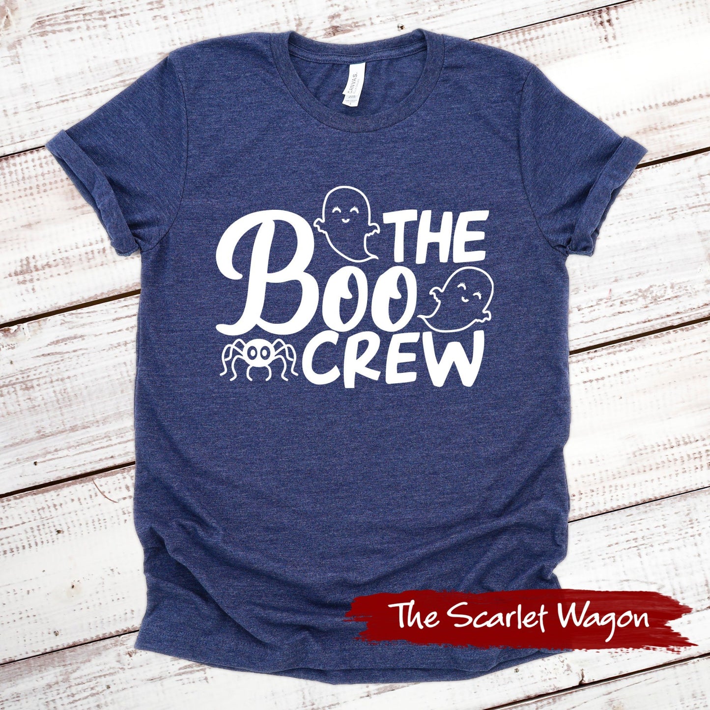 The Boo Crew Halloween Shirt Scarlet Wagon Heather Navy XS 