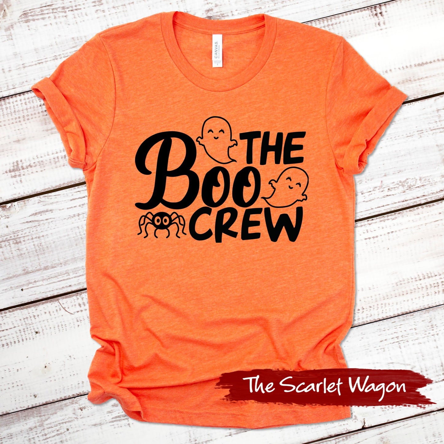 The Boo Crew Halloween Shirt Scarlet Wagon Heather Orange XS 