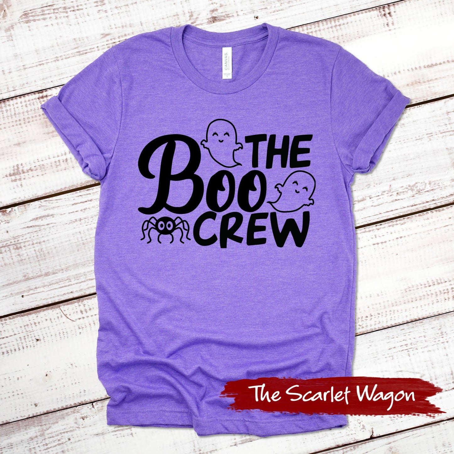 The Boo Crew Halloween Shirt Scarlet Wagon Heather Purple XS 