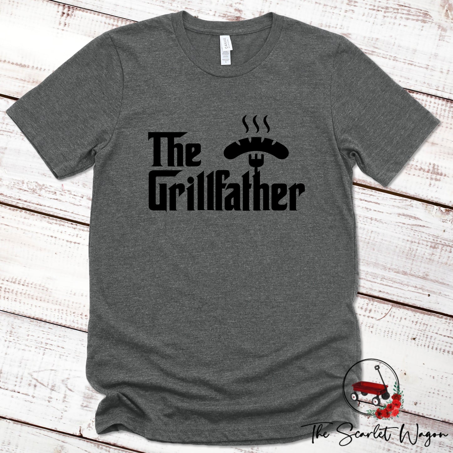 The Grillfather Premium Tee Scarlet Wagon Deep Heather Gray XS 