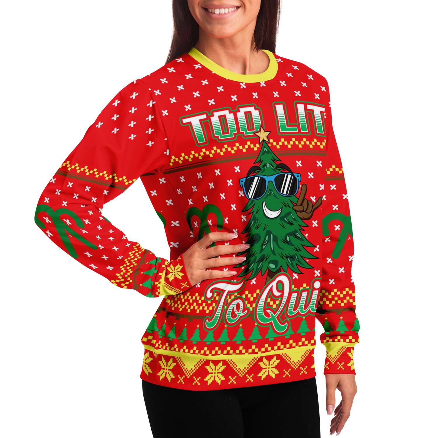 Too Lit to Quit Ugly Christmas Sweatshirt Fashion Sweatshirt - AOP Subliminator 