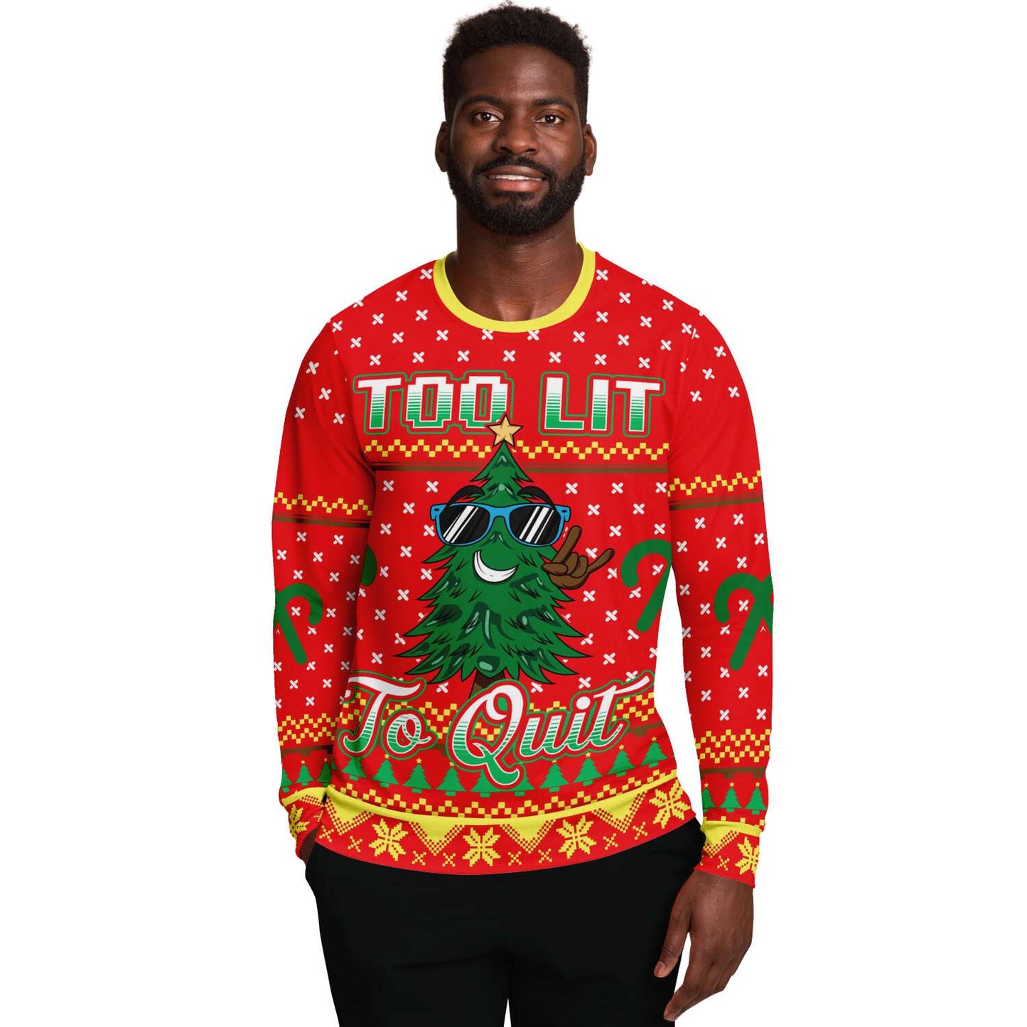 Too Lit to Quit Ugly Christmas Sweatshirt Fashion Sweatshirt - AOP Subliminator 