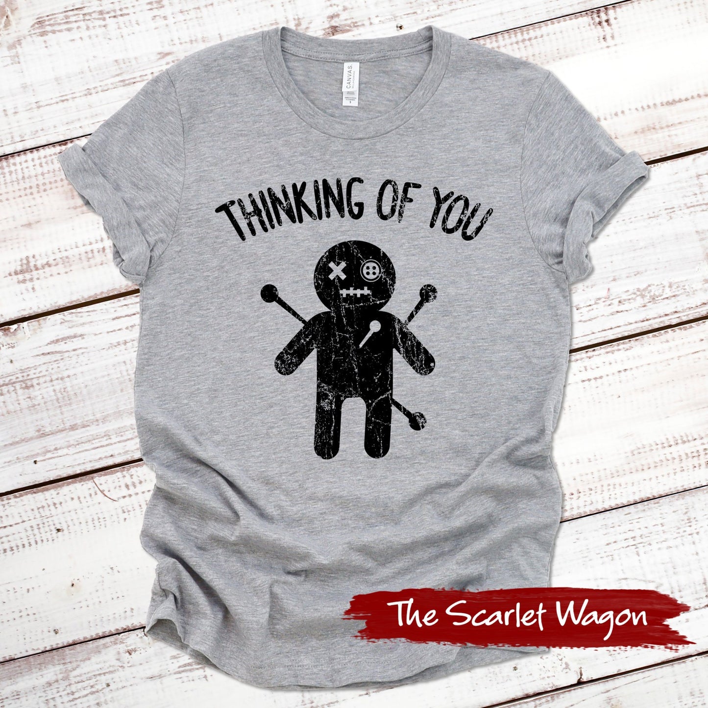 Voodoo Doll Thinking of You Halloween Shirt Scarlet Wagon Athletic Heather XS 