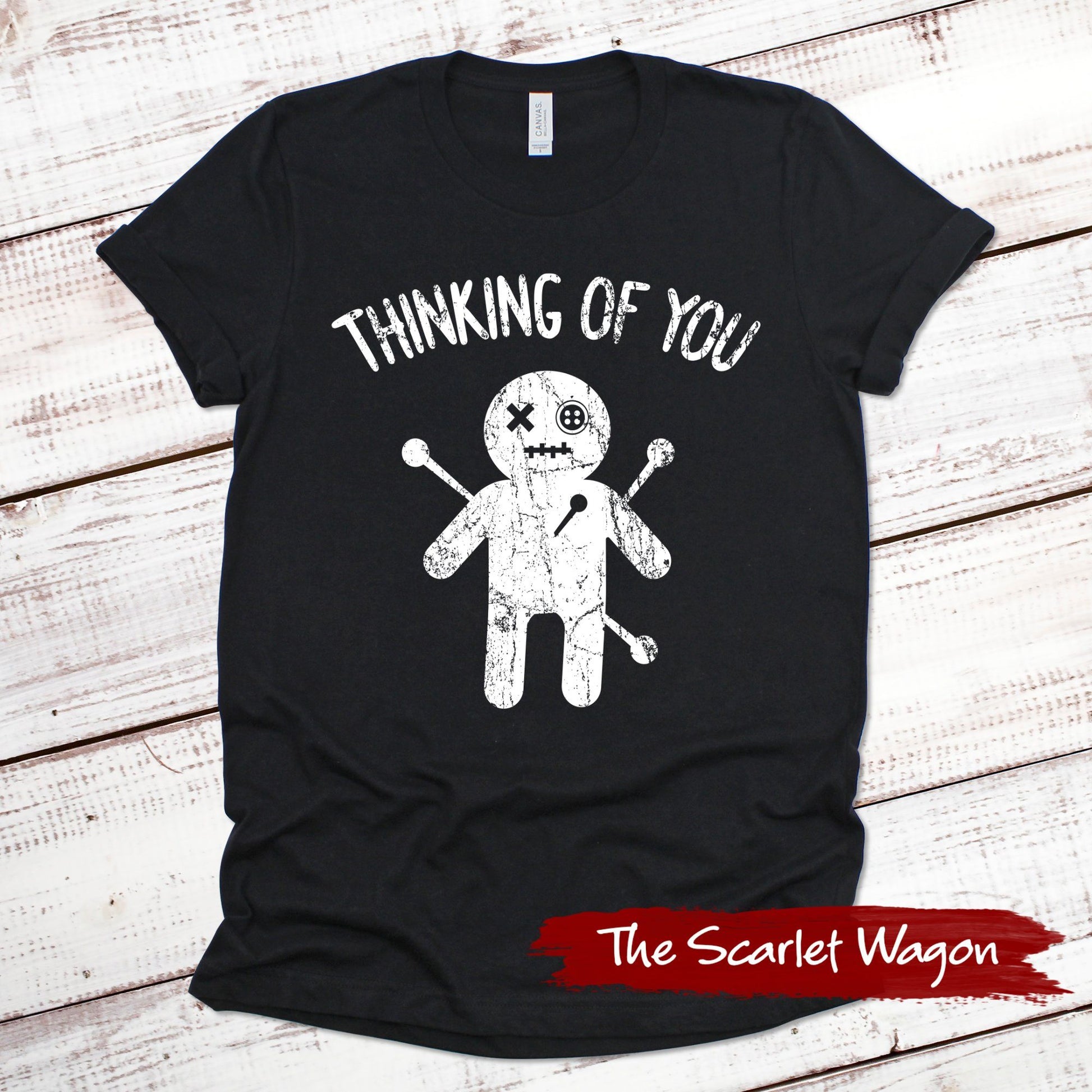 Voodoo Doll Thinking of You Halloween Shirt Scarlet Wagon Black XS 