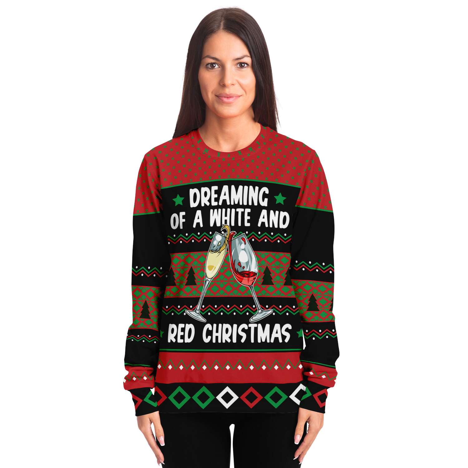 White and Red Ugly Christmas Sweatshirt Fashion Sweatshirt - AOP Subliminator 