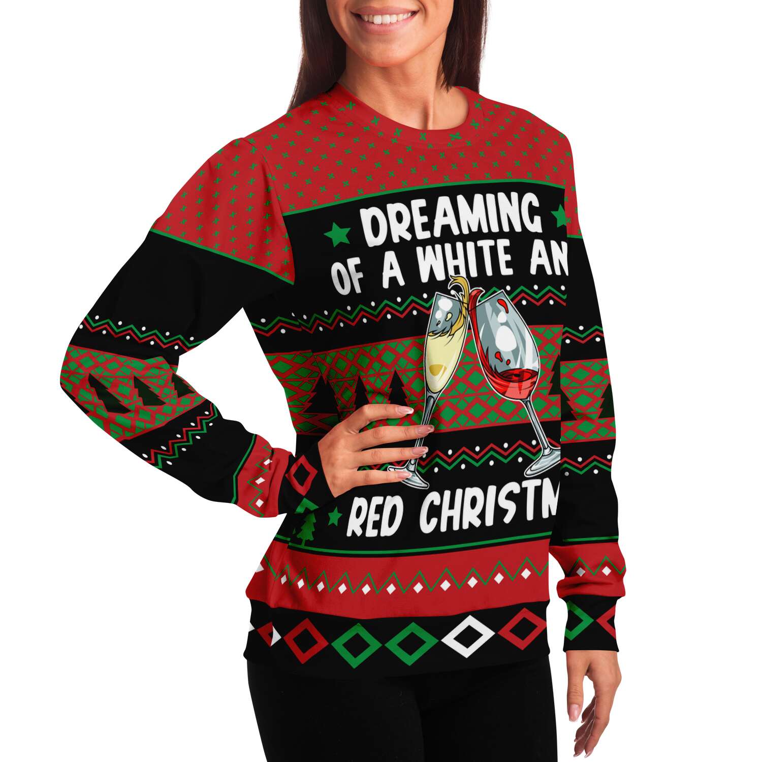 White and Red Ugly Christmas Sweatshirt Fashion Sweatshirt - AOP Subliminator 