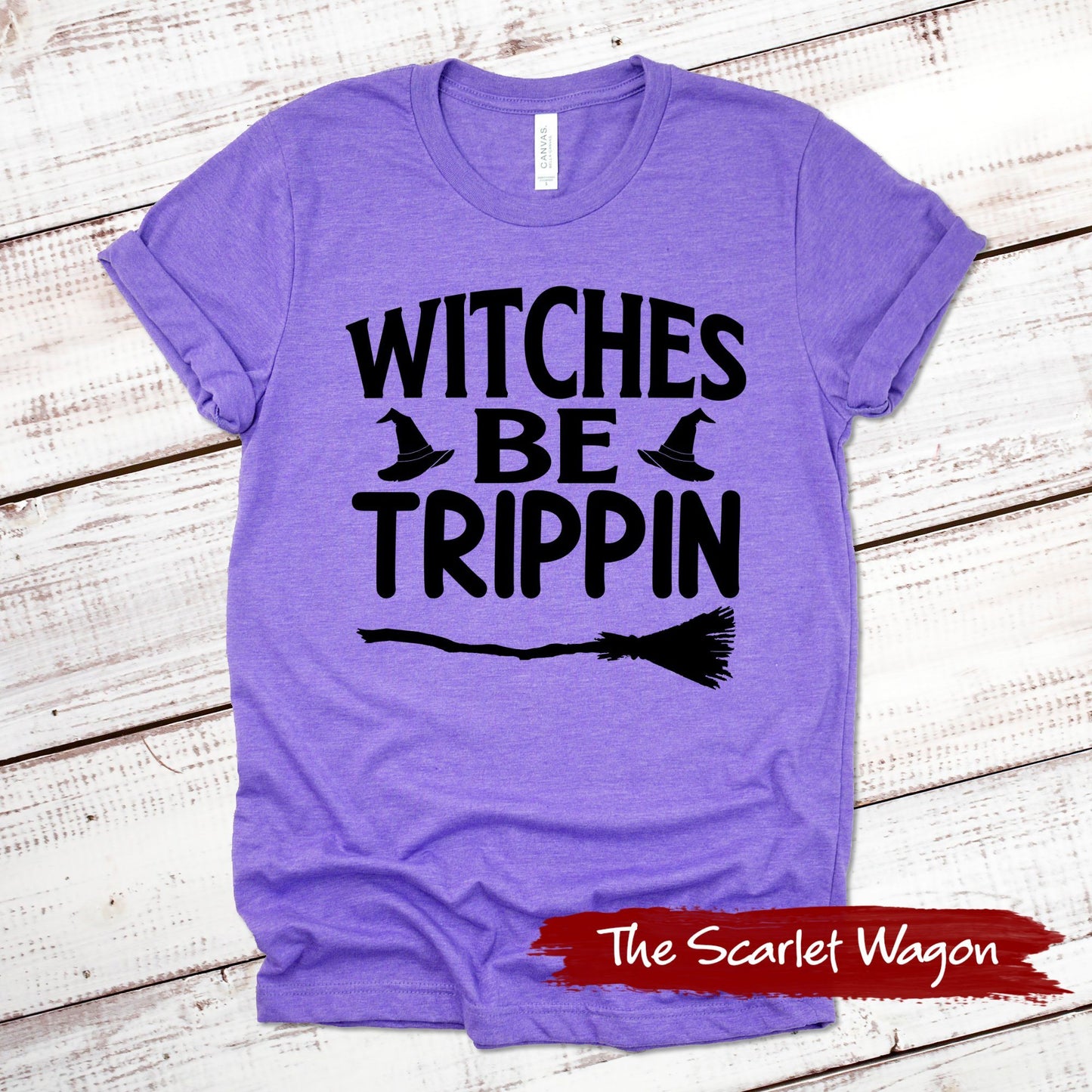Witches Be Trippin Halloween Shirt Scarlet Wagon Heather Purple XS 