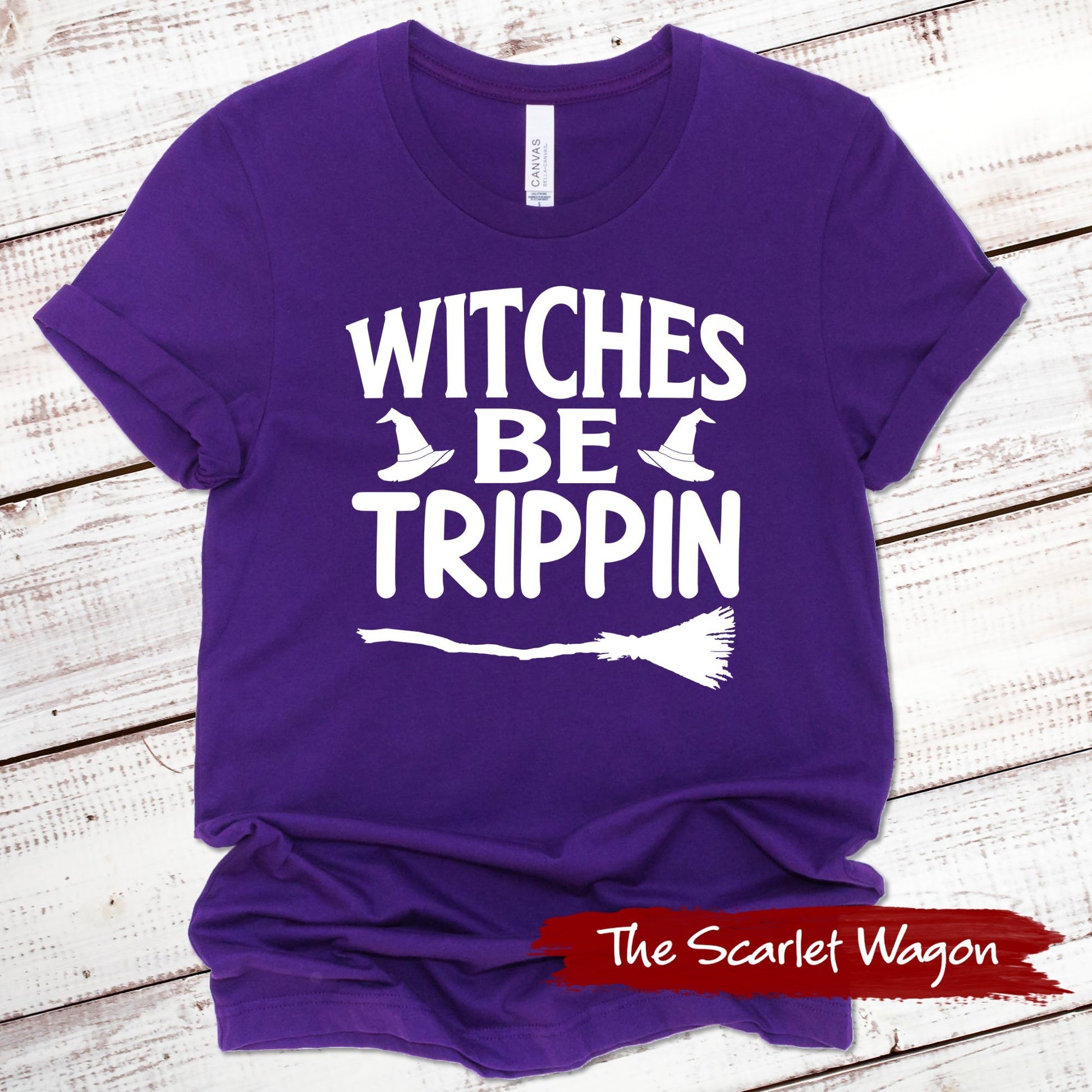 Witches Be Trippin Halloween Shirt Scarlet Wagon Purple XS 