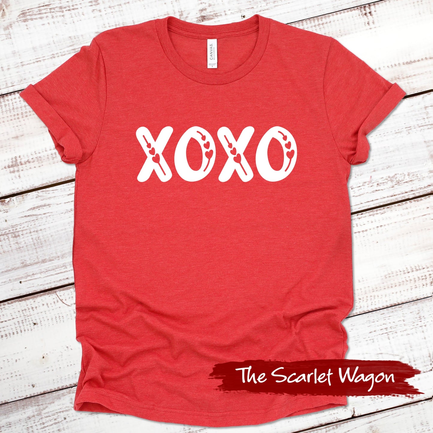 XOXO with Hearts Valentine Shirt Scarlet Wagon Heather Red XS 