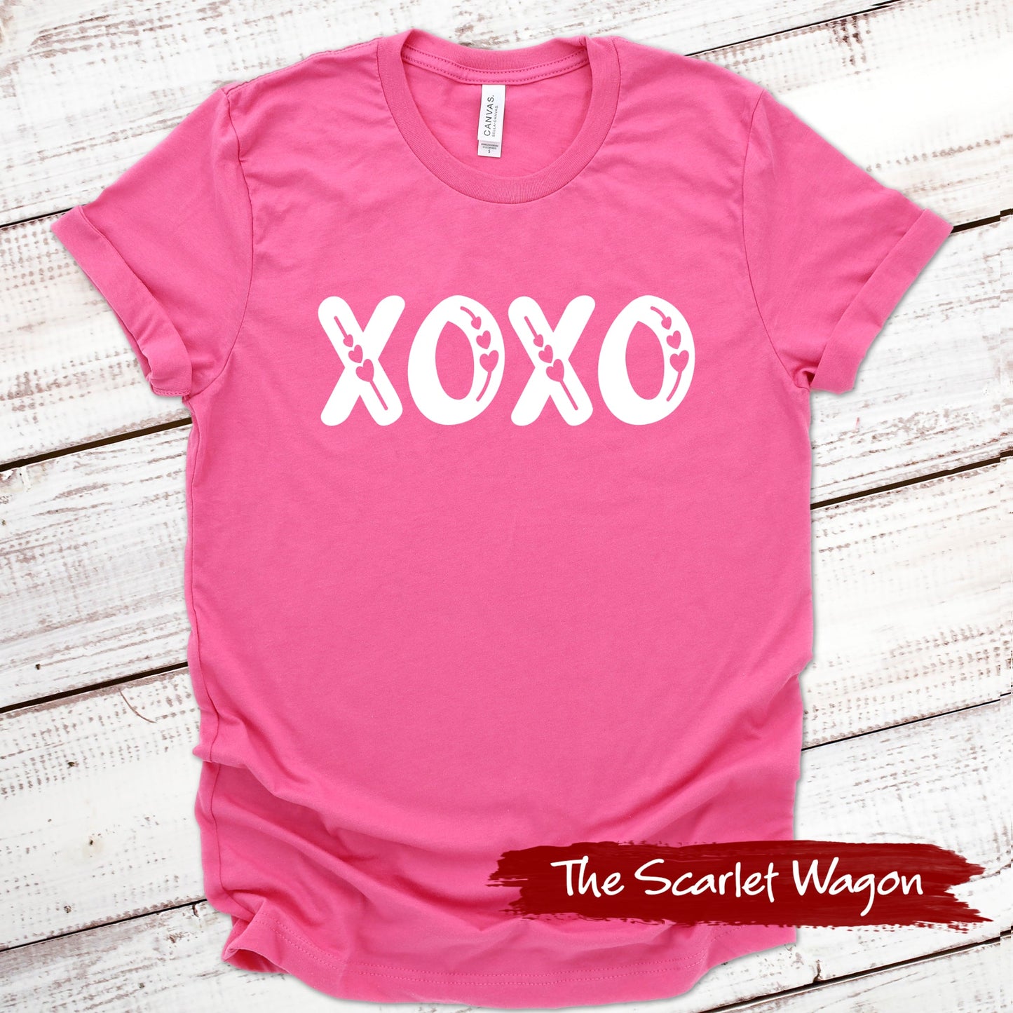 XOXO with Hearts Valentine Shirt Scarlet Wagon Pink XS 