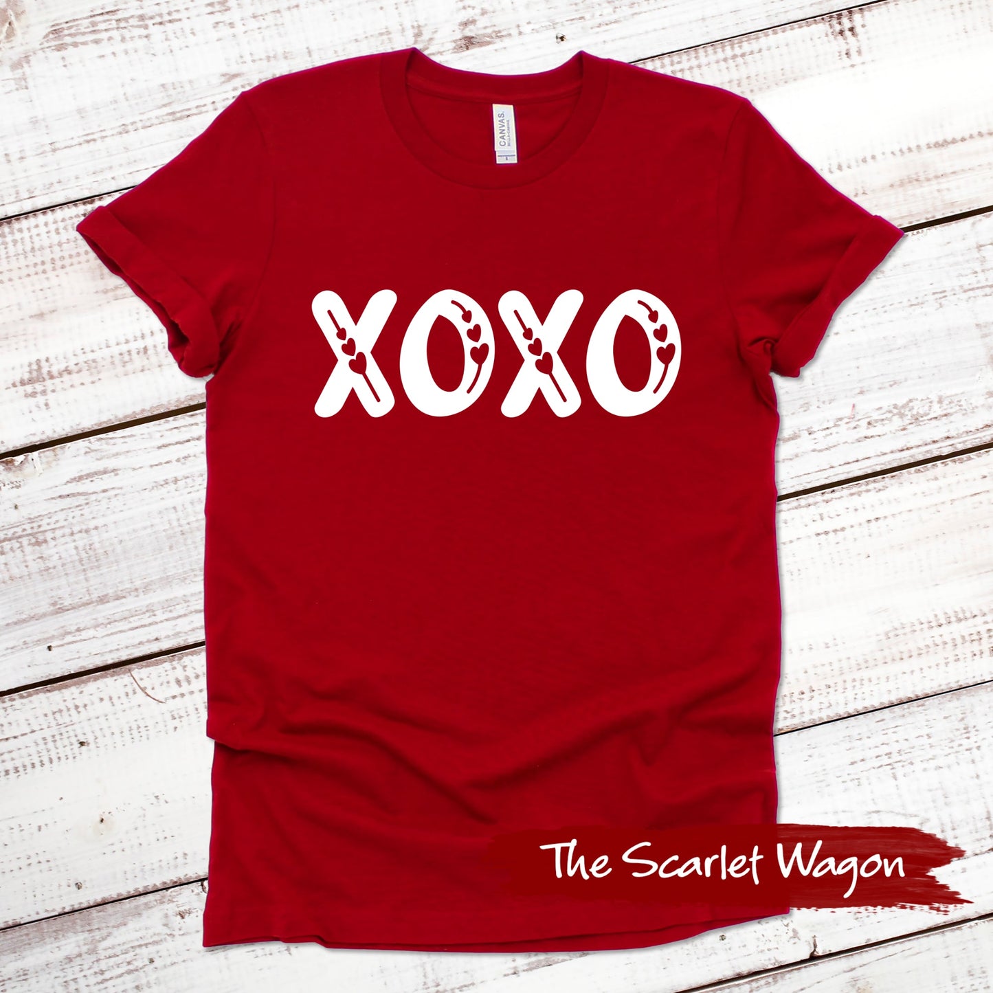 XOXO with Hearts Valentine Shirt Scarlet Wagon Red XS 