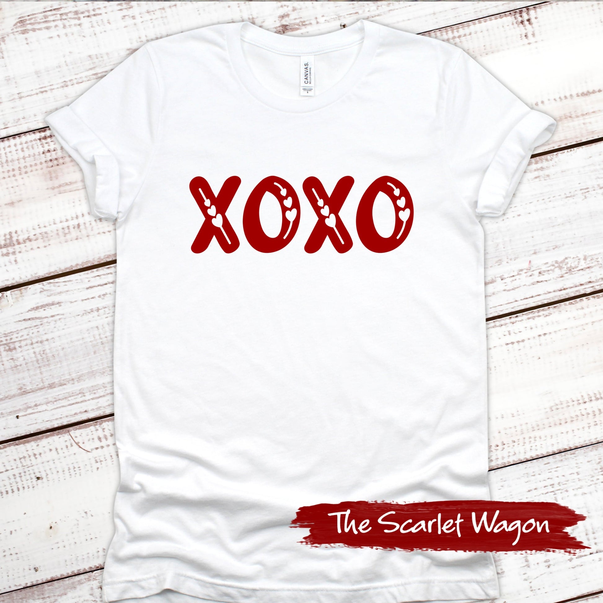 XOXO with Hearts Valentine Shirt Scarlet Wagon White XS 