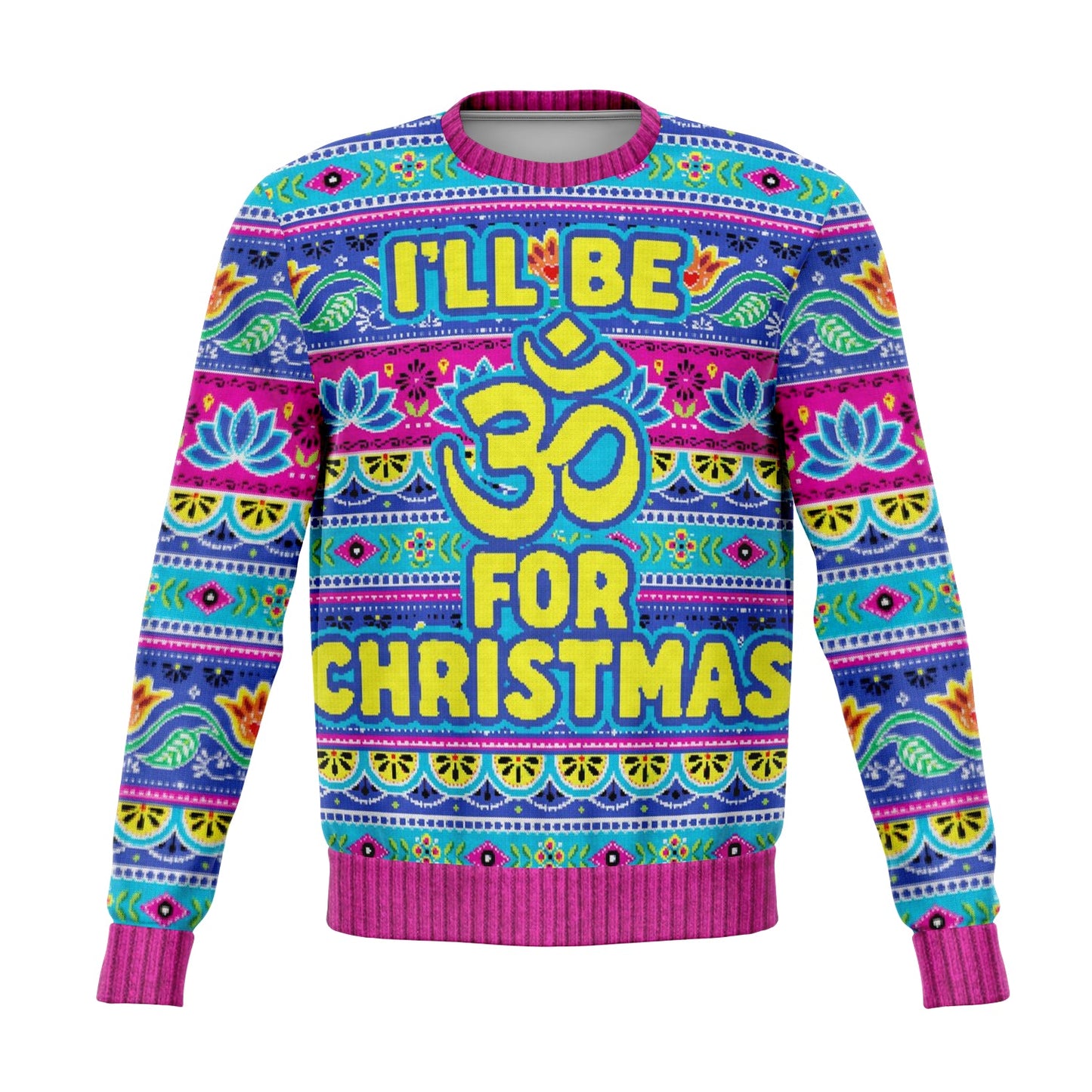 Yoga I'll be Om for Christmas Ugly Christmas Sweatshirt Fashion Sweatshirt - AOP Subliminator 